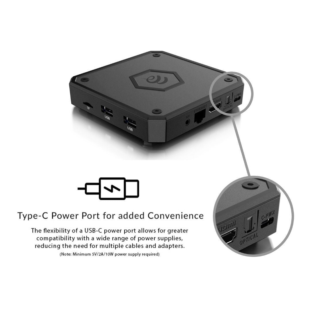 BuzzTV E5 Set Top TV Box with Android OS 11 Operating System and Type-C USB Power Supply (Black)