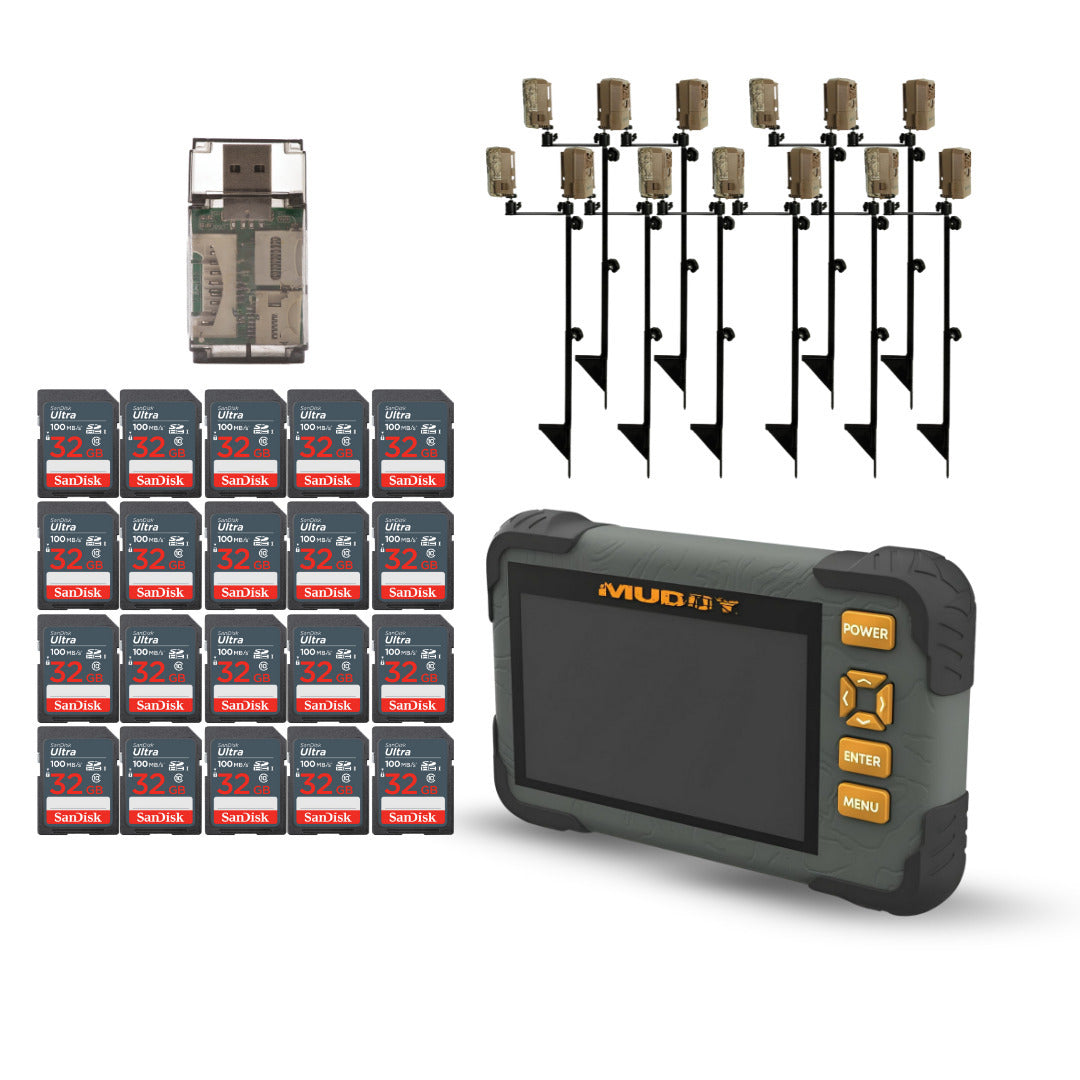 Muddy Dual Camera Ground Mount with Threaded Receiver (Black, 10-Pack) with SD Card Reader Bundle