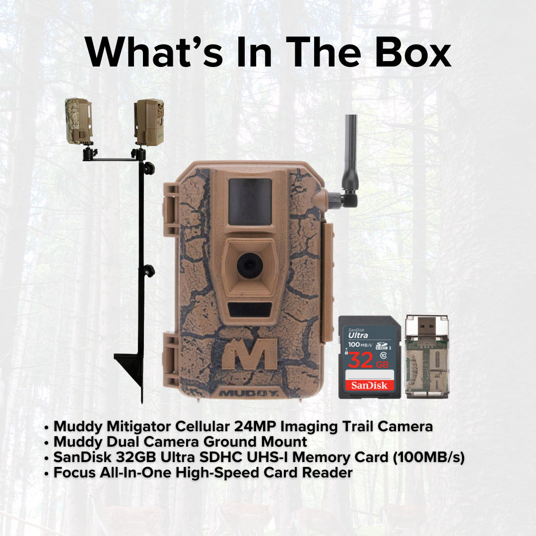 Muddy Mitigator Cellular 24MP Imaging Trail Camera with 32 GB Memory Card Bundle