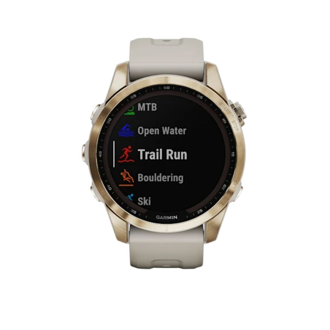 Garmin fenix 7S Sapphire Solar, Cream Gold Ti w/ Light Sand Band