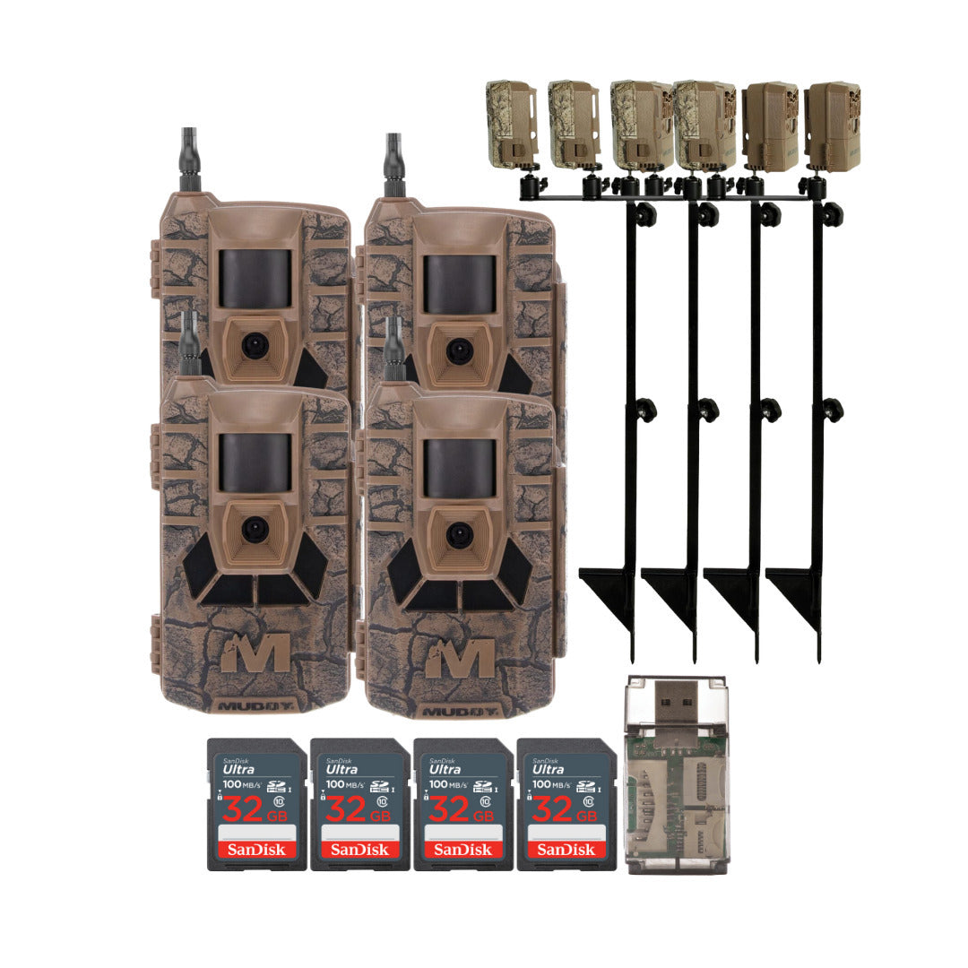Muddy Matrix 36MP Imaging Cellular Trail Camera with On Demand Photo (Mud, 4-Pack) Bundle