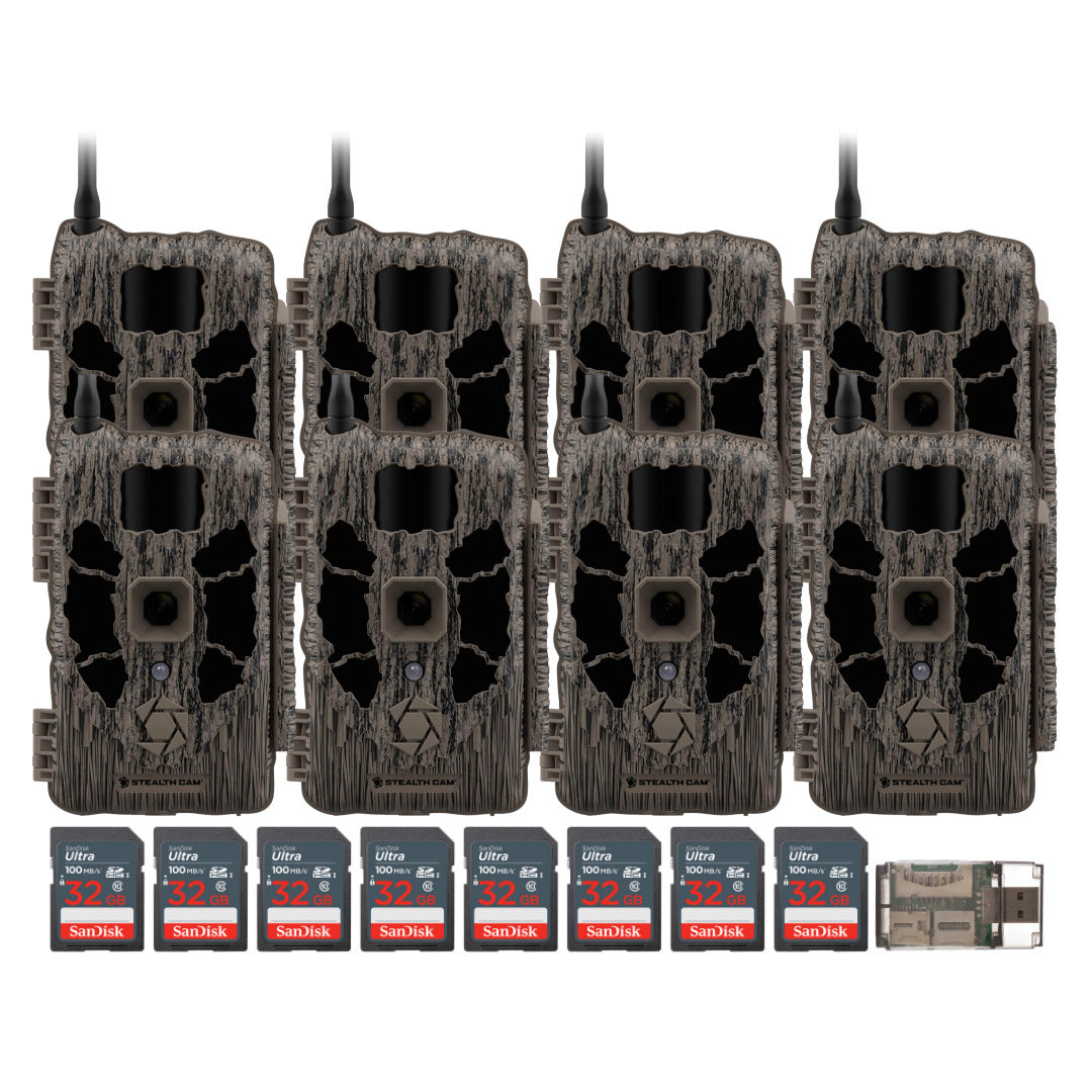 Stealth Cam 40MP Deceptor Max Cellular Trail Camera (2-Pack) x 4 with Memory Card (8-Pack) Bundle