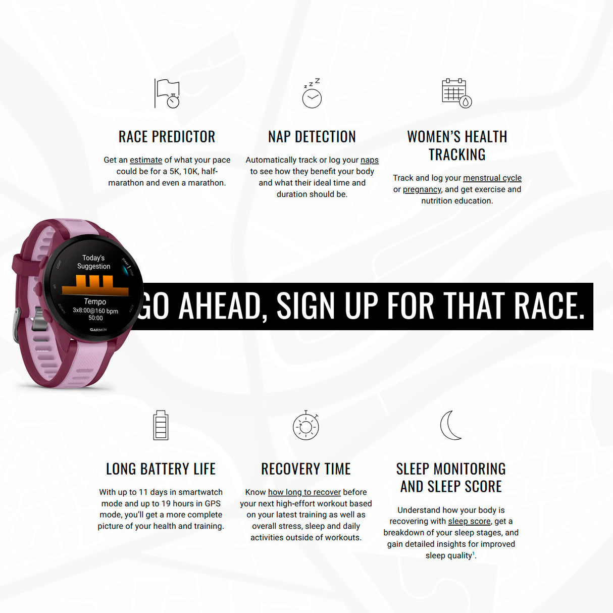 Garmin Forerunner 165 Music GPS Running Smartwatch (Berry-Lilac) with Charger Stand and Cable Bundle