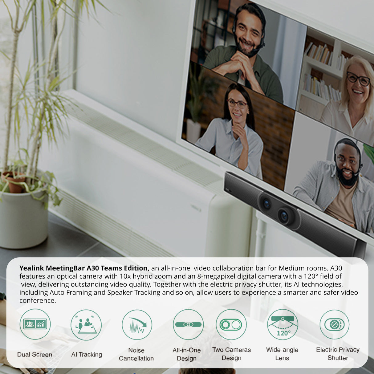 Yealink MeetingBar A30 Video Collaboration Bar and Touch Panel with Microfiber Cleaning Cloth Bundle