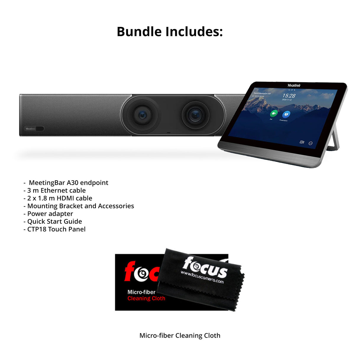 Yealink MeetingBar A30 Video Collaboration Bar and Touch Panel with Microfiber Cleaning Cloth Bundle