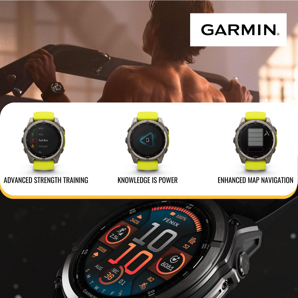 Garmin Fenix 8 Sapphire Solar 51mm Smartwatch (Amp Yellow and Graphite) with Power Bank Bundle