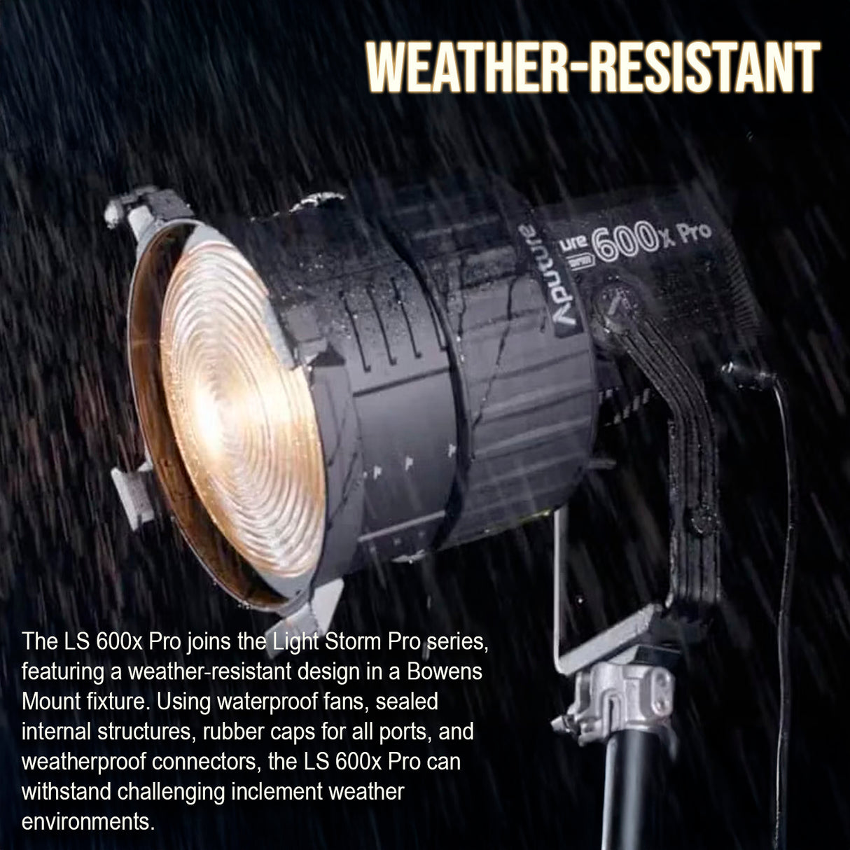 Aputure Light Storm 600X Pro (A-Mount) with Aputure F10 Fresnel and Aputure F10 Barndoors Bundle