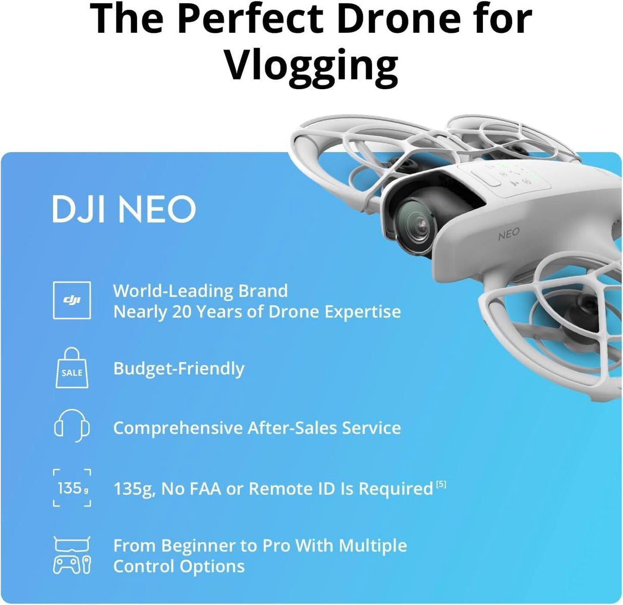 DJI Neo Palm-Sized Lightweight Drone Combo (No RC) with Six Intelligent Shooting Modes