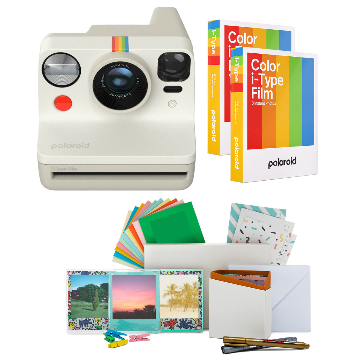 Polaroid NOW Gen 2 Camera (Vintage White) with Double Pack Film and Photo Box Kit