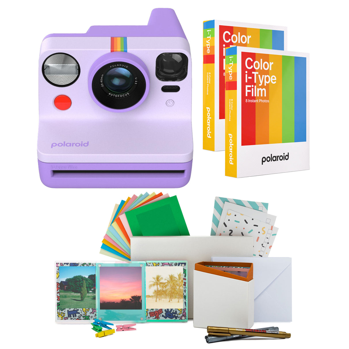 Polaroid NOW Gen 2 Camera in Purple with Double Pack Film and Photo Box Kit