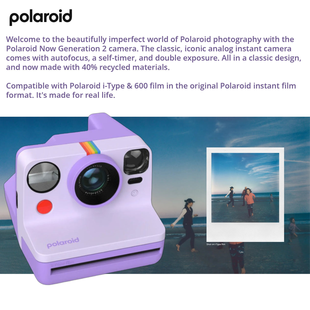 Polaroid NOW Gen 2 Camera in Purple with Double Pack Film and Photo Box Kit
