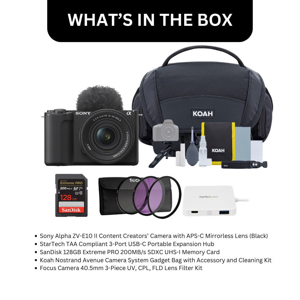 Sony Alpha ZV-E10 II Content Creators Camera with APS-C Mirrorless Lens and Lens Kit (Black) Bundle