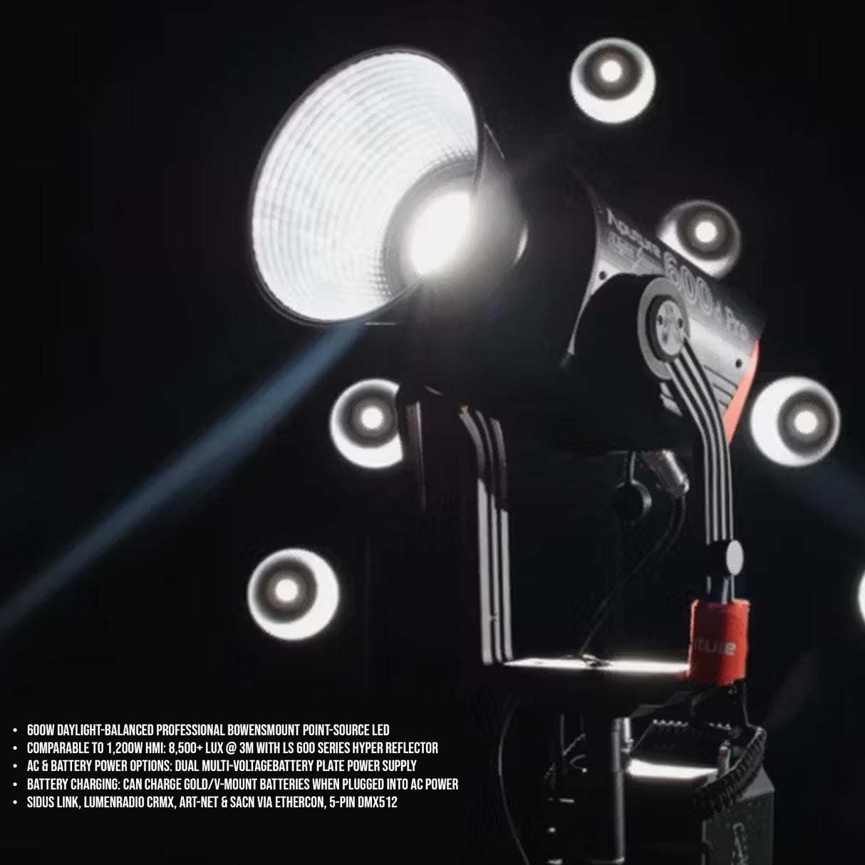 Aputure LS600D Pro Daylight LED Light (V-Mount) with Aputure F10 Fresnel and F10 Barndoors Bundle