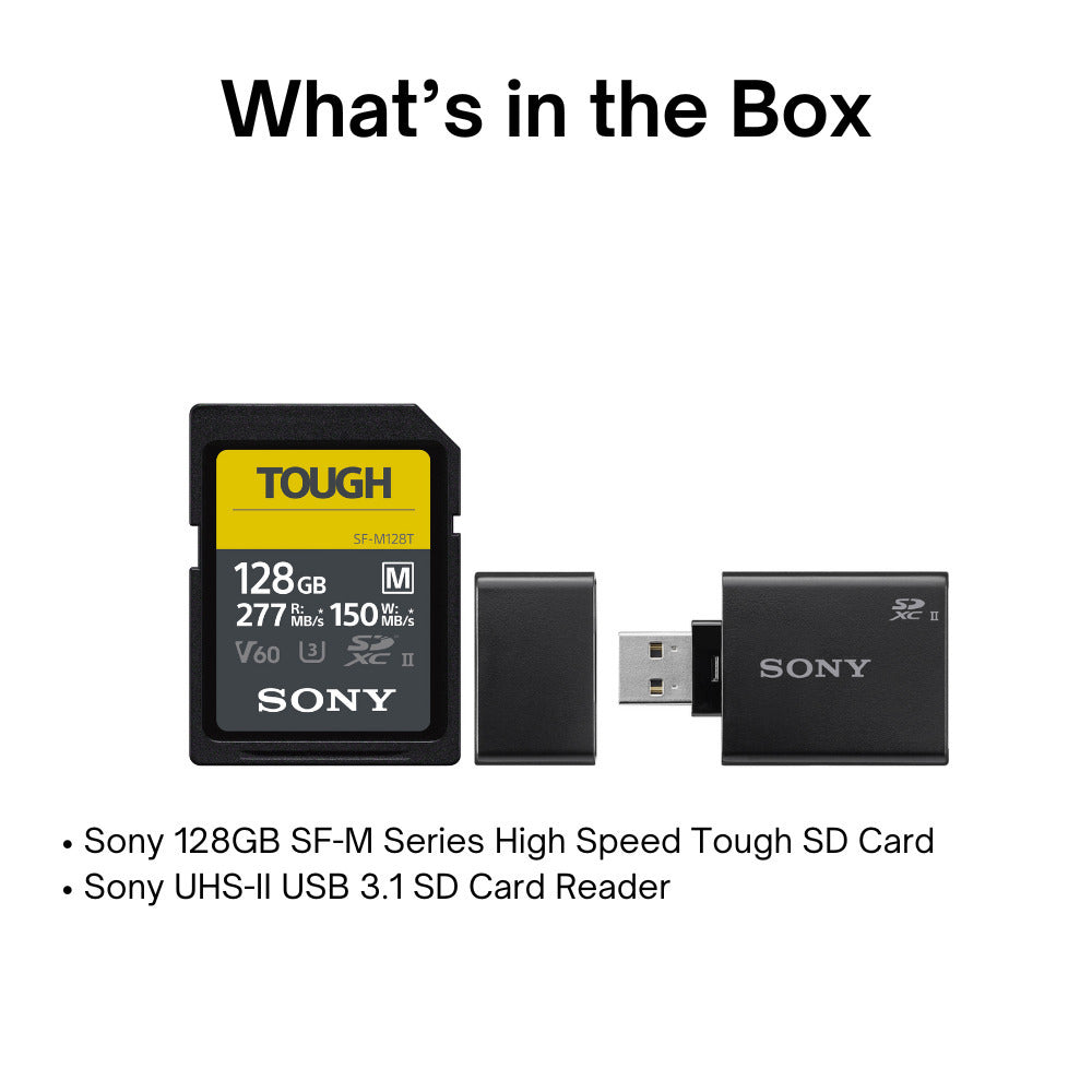 Sony 128GB SF-M Series High-Speed Tough SD Card (2-Pack) with Sony USB 3.1 SD Card Reader Bundle