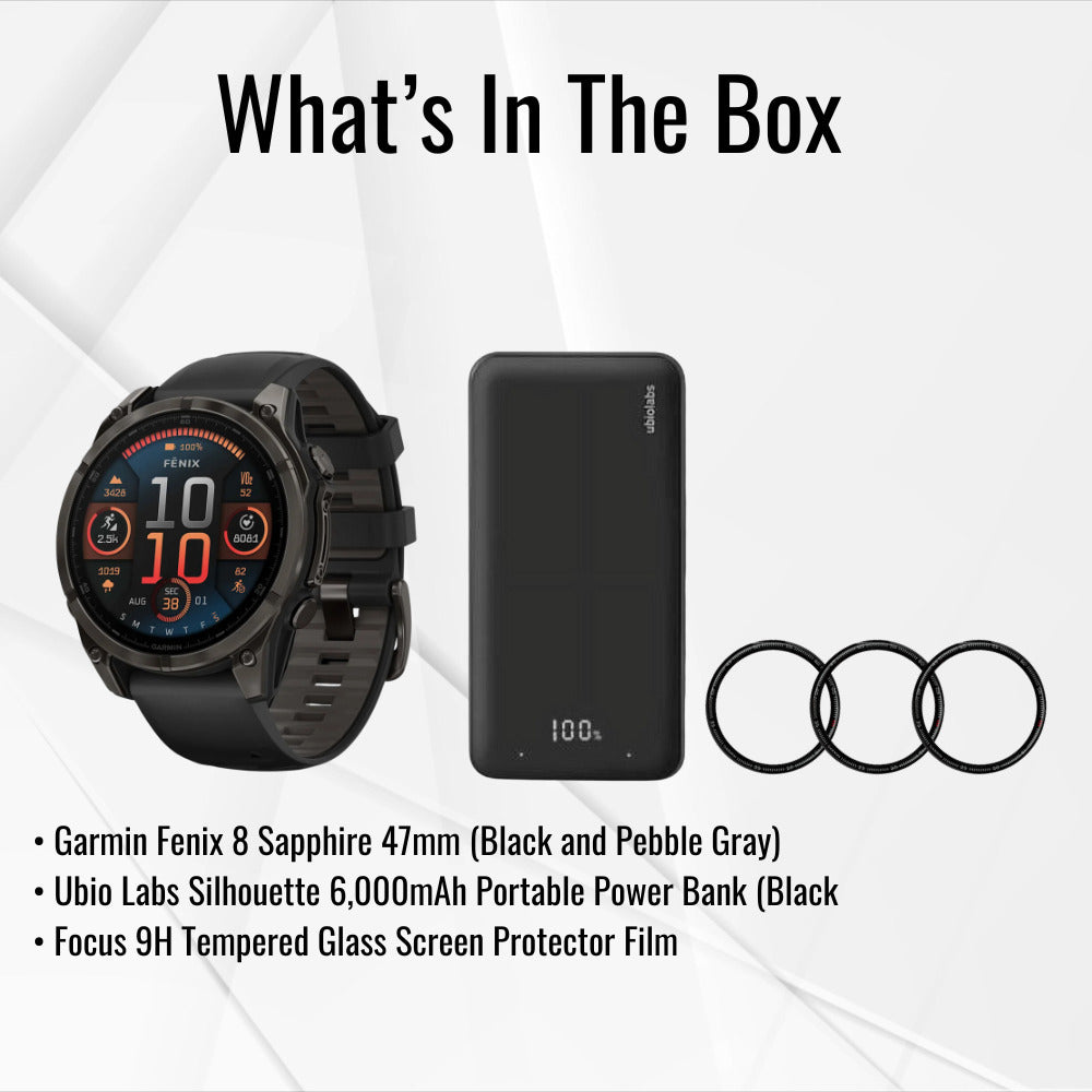 Garmin Fenix 8 Sapphire 47mm GPS Smartwatch (Black and Pebble Gray) Bundle