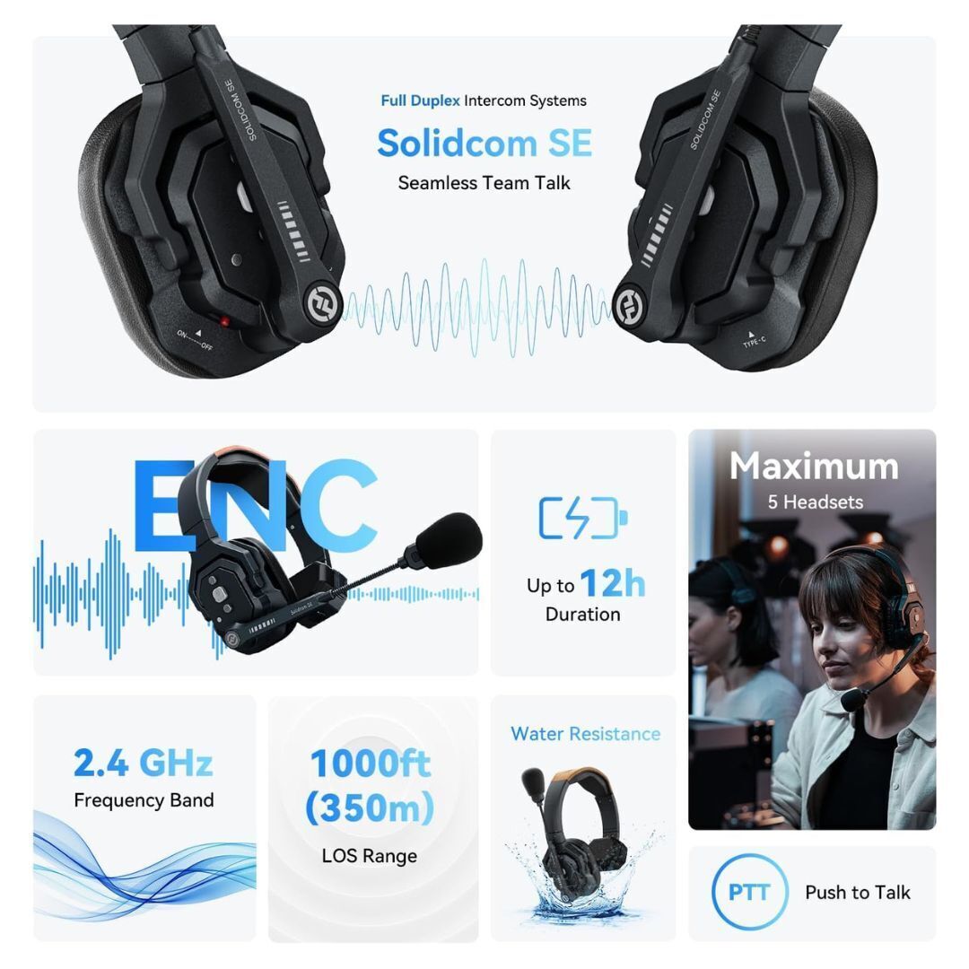 Hollyland Solidcom SE Full-Duplex Wireless Single-Ear Remote Headset with Microphone Boom (Black)
