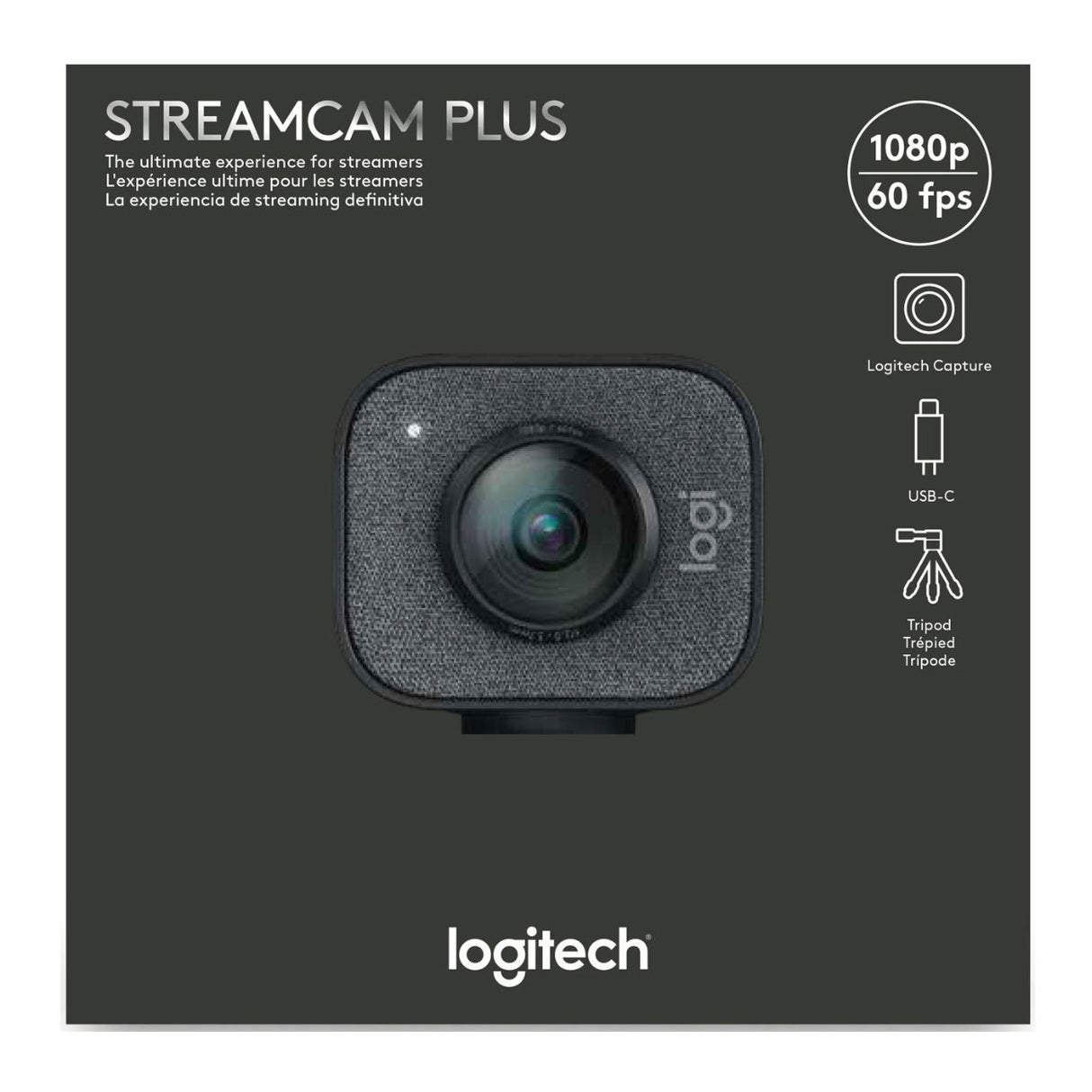 Logitech StreamCam Plus Webcam with Tripod (Graphite), Litra Glow Streaming Light and 2.0 USB Hub
