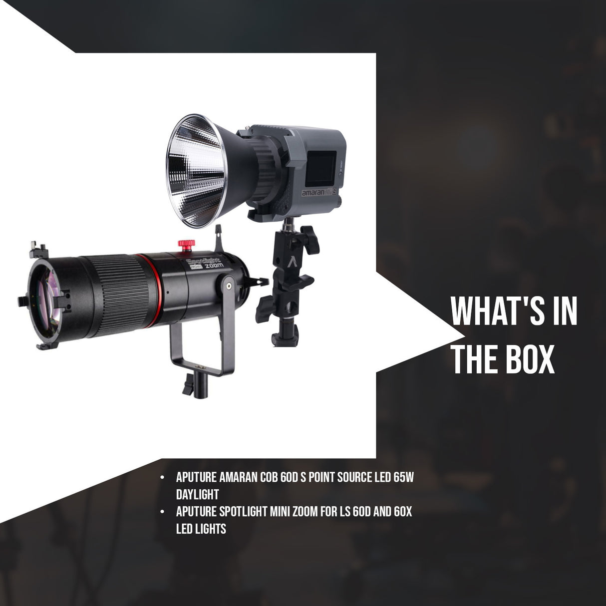 Aputure Amaran COB 60D S Point Source LED 65W Daylight with Full-Size Universal Bowens Mount Bundle