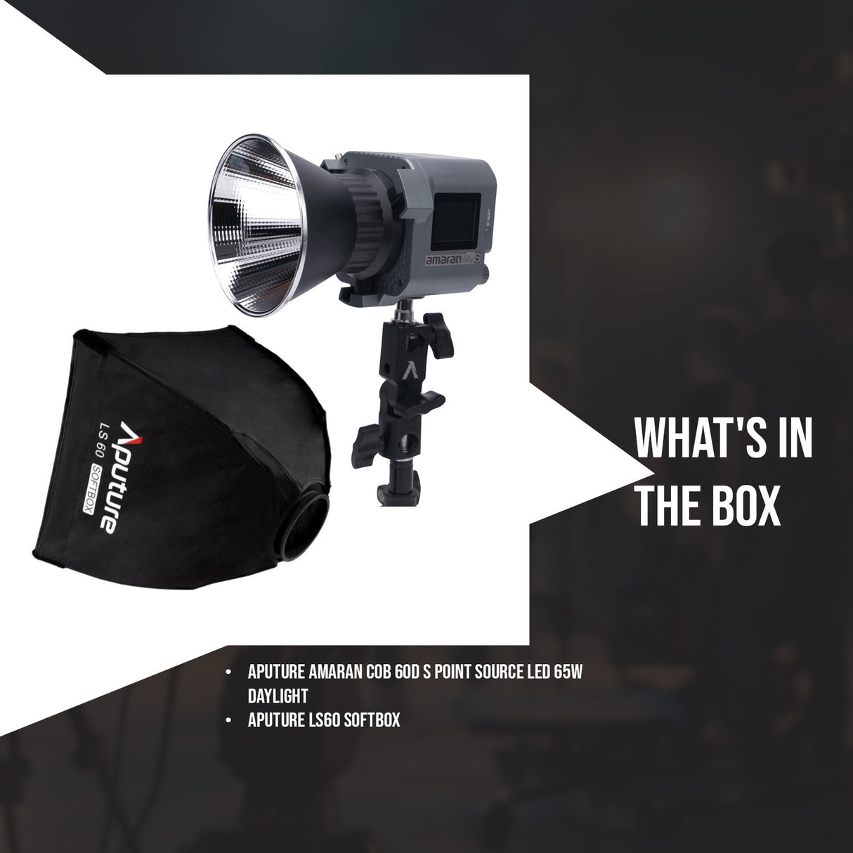 Aputure Amaran COB 60D S Point Source LED 65W Daylight with Full-Size Universal Bowens Mount Bundle