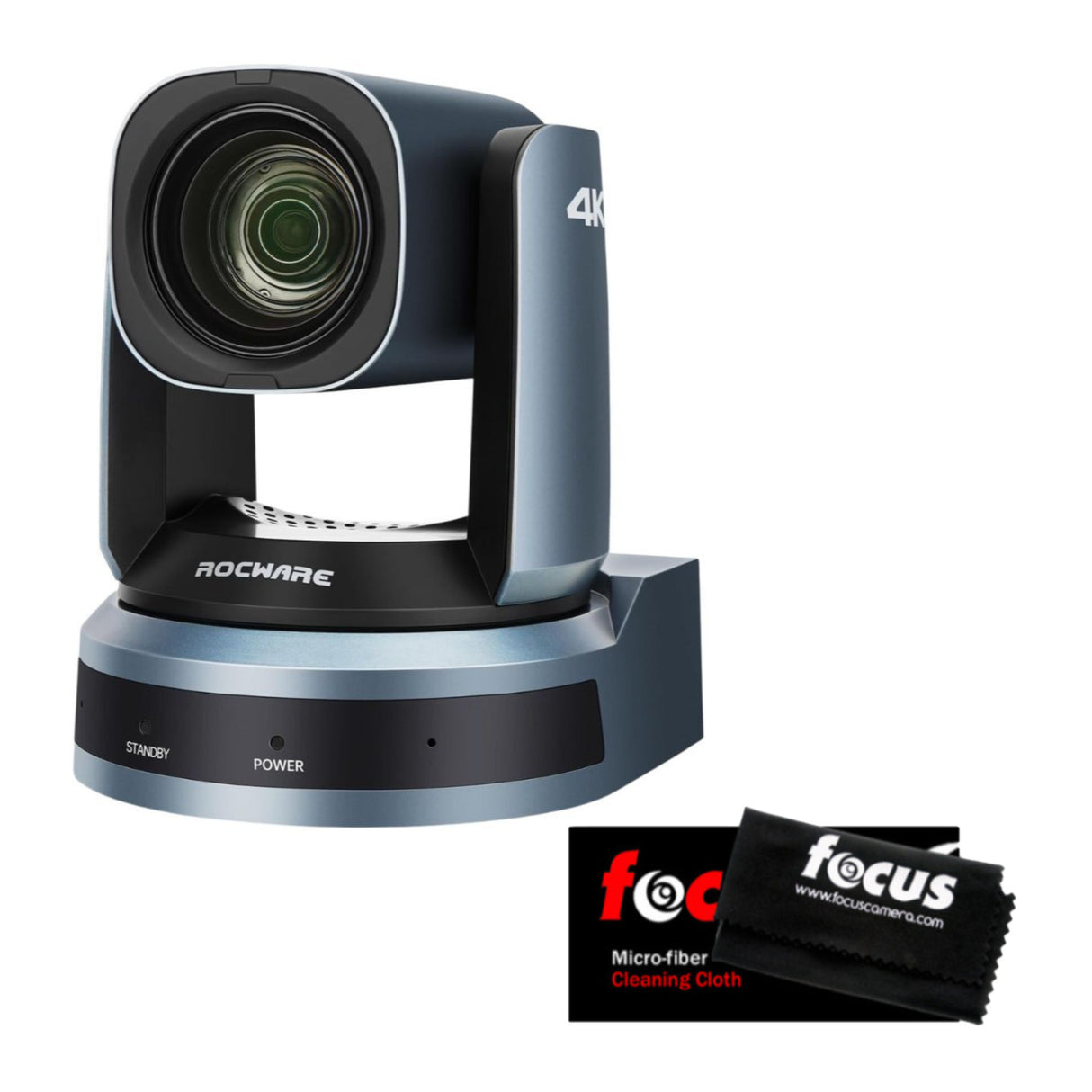 Rocware RC841U 4K Video Conferencing PTZ Camera and Focus Microfiber Cleaning Cloth Bundle