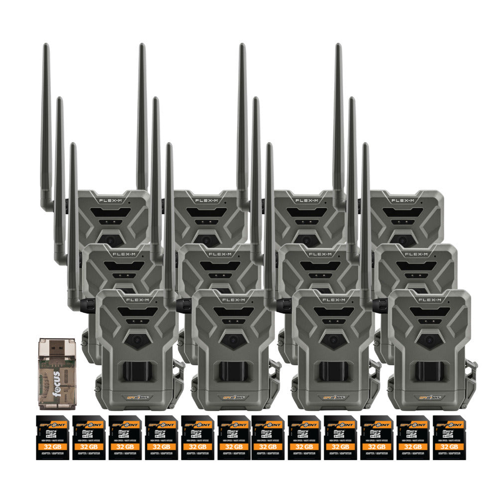 Spypoint Flex M Twin Pack 28MP Cellular Trail Cameras (6-Pack) with 12 x 32GB Memory Card Bundle