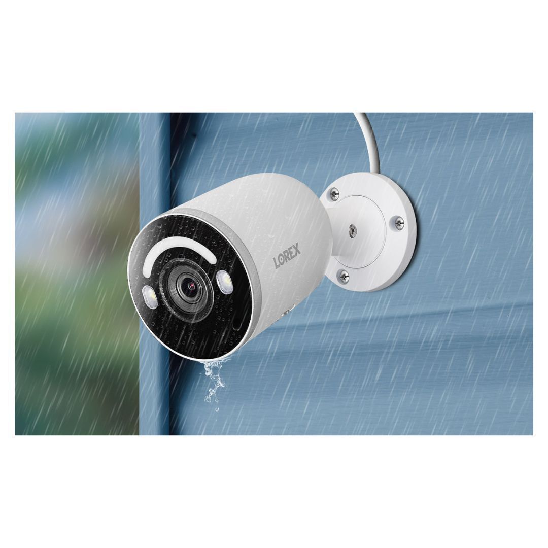 Lorex 4K Fusion 2TB Wired NVR System with Four 4K IP Bullet Smart Security Lighting Cameras (White)