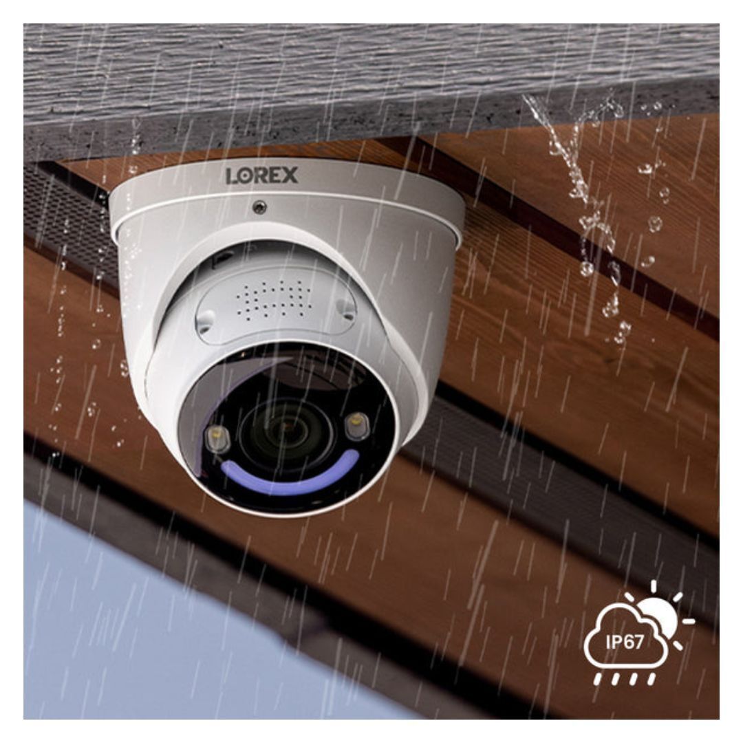 Lorex 4K Fusion 2TB Wired NVR System with Four 4K IP Dome Smart Security Lighting Cameras (White)