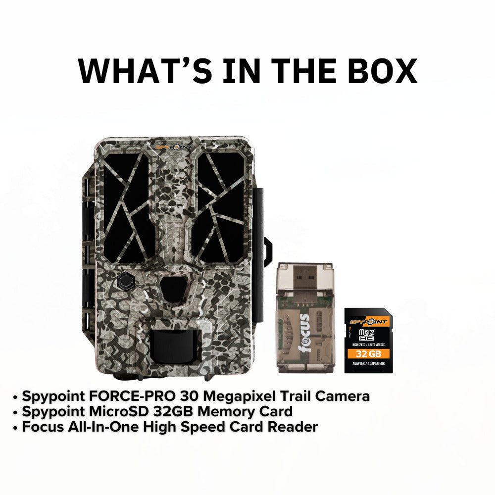 Spypoint FORCE-PRO 30 Megapixel Trail Camera with MicroSD 32GB Memory Card Bundle