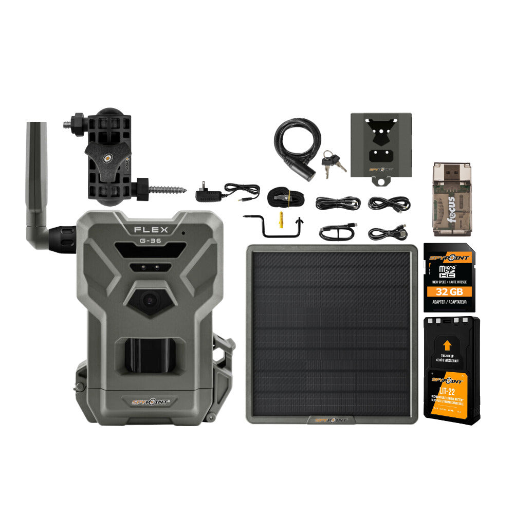 SPYPOINT FLEX-G36 Cellular Trail Camera Bundle: 36MP Photos, 1080p Videos w/Sound, Rechargeable Lith