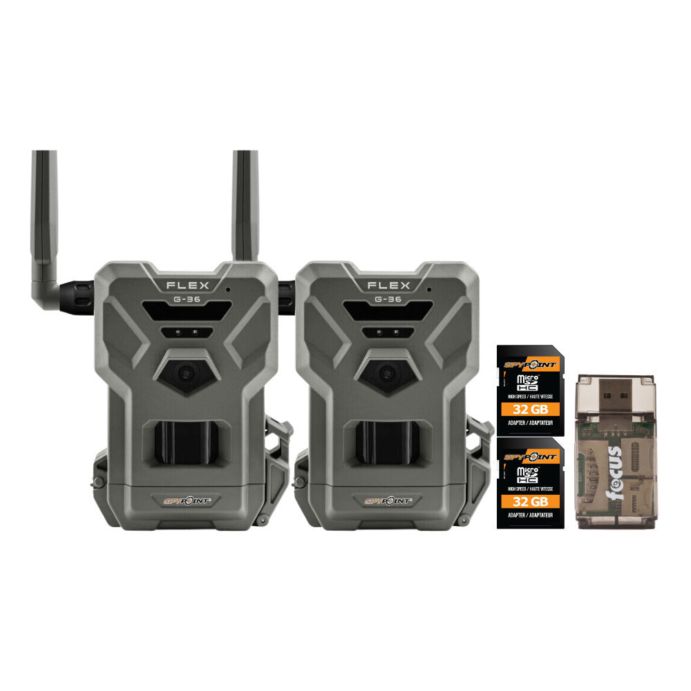 Spypoint FLEX-G 36MP Cellular Trail Camera (2-Pack) and Spypoint 32GB Memory Card (2-Pack) Bundle