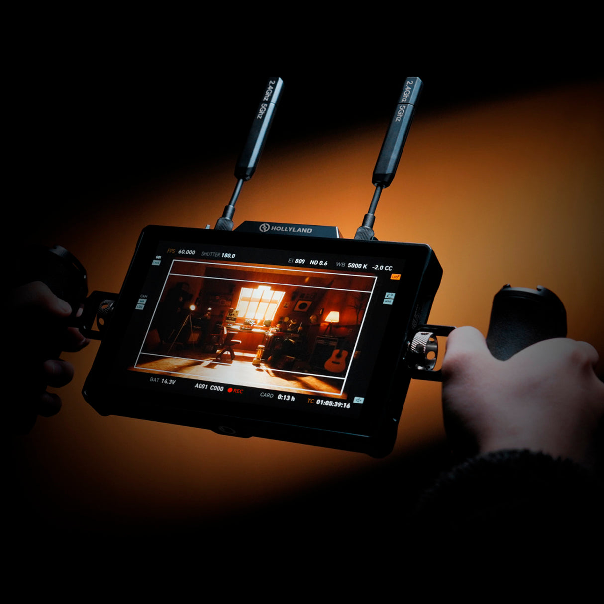 Hollyland Pyro 7 Wireless 7-Inch Monitor with Auto Dual-Band Hopping Tech with Power Adapter Bundle