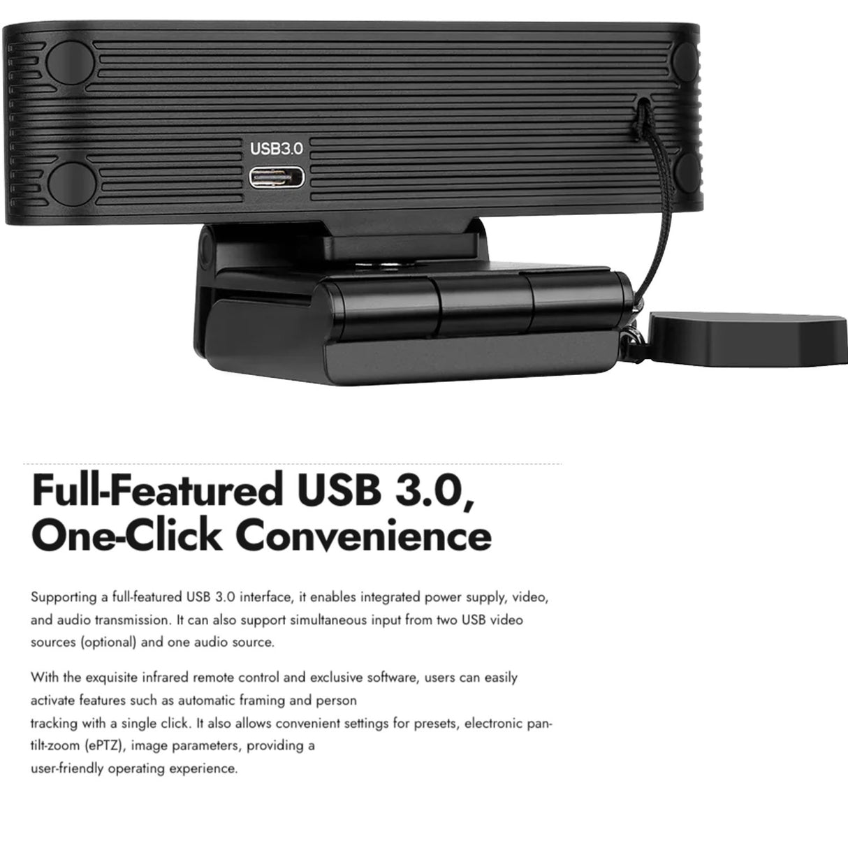 Rocware RC16 4K USB AI Webcam with UHD CMOS Image Sensor and Focus Microfiber Cleaning Cloth Bundle