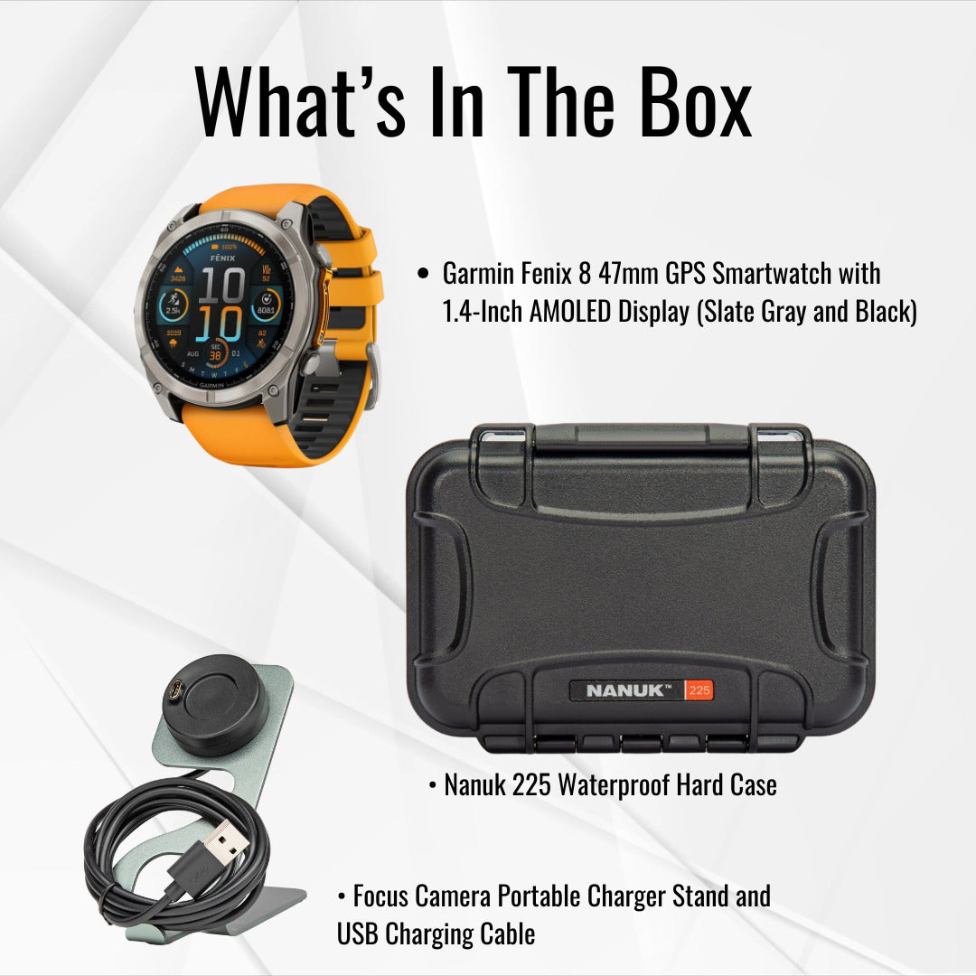 Garmin Fenix 8 Sapphire 47mm GPS Smartwatch (Spark Orange and Graphite) with Hard Case Bundle