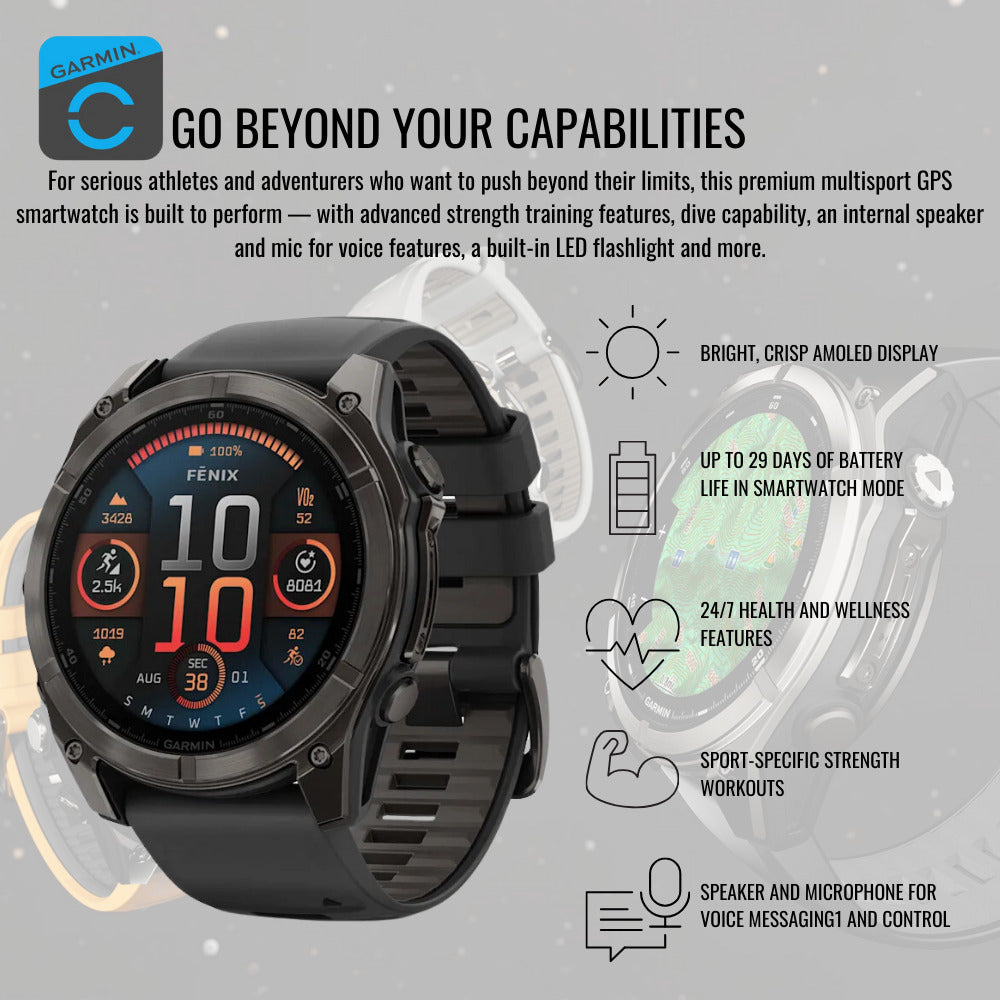 Garmin Fenix 8 AMOLED Sapphire 47mm GPS Smartwatch (Black and Pebble Gray) with Hard Case Bundle