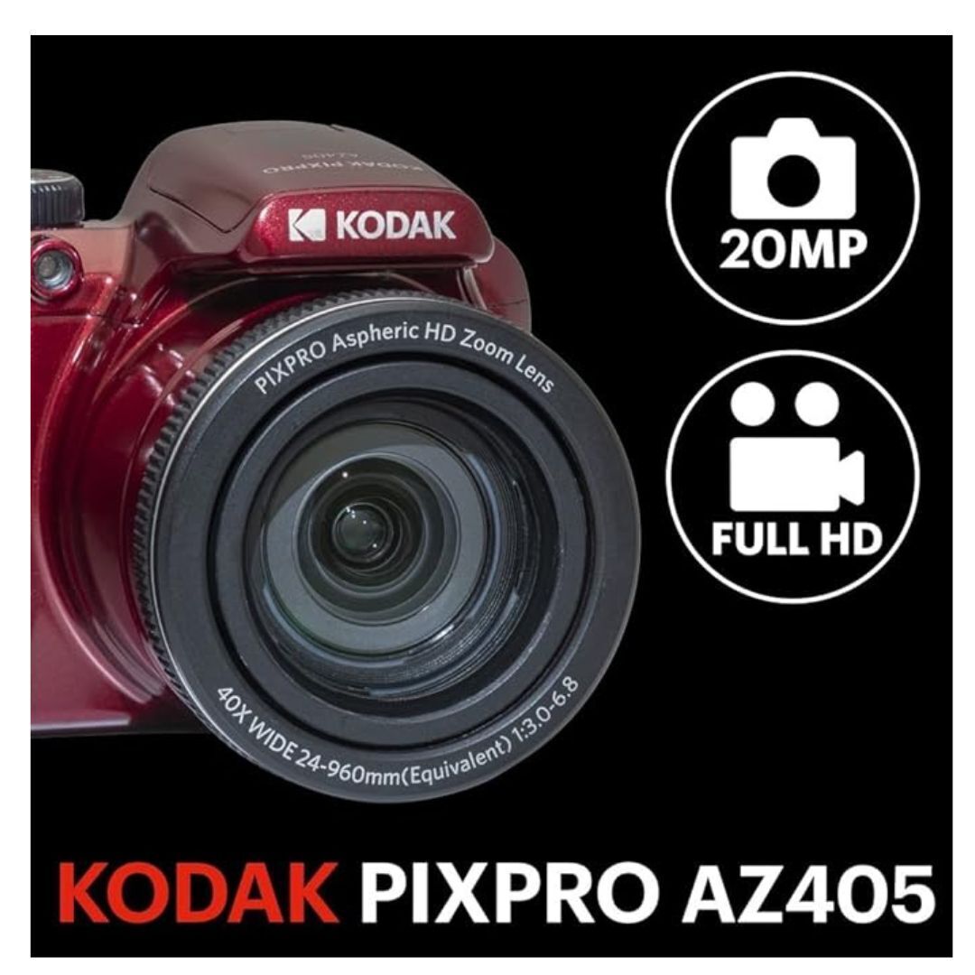 Kodak Pixpro AZ405 Astro Zoom 20MP Digital Camera with 40x Optical Zoom and 1080p Video (Red)