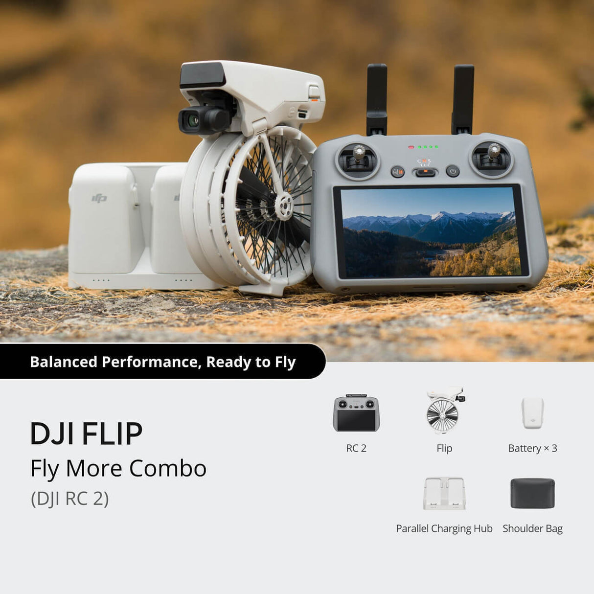 DJI Flip Fly More Combo Camera Drone with DJI RC 2, Extra Batteries, Charging Hub, and Bag (White)