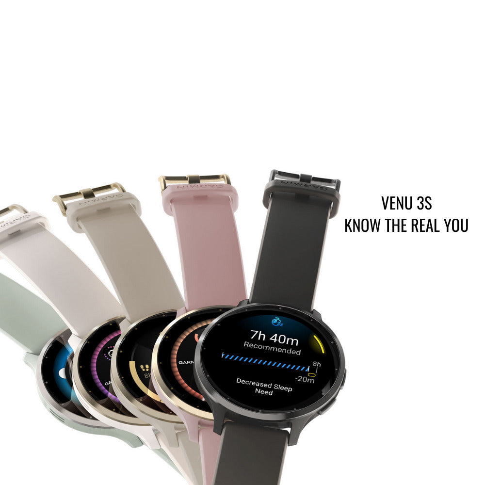 Garmin Venu 3S Soft Gold Stainless Steel Bezel Smartwatch with Ivory Case and Silicone Band Bundle