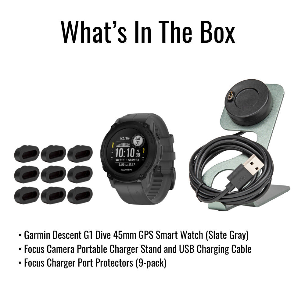 Garmin Descent G1 Dive 45mm GPS Smart Watch (Slate Gray) with Charger Stand and USB Cable Bundle