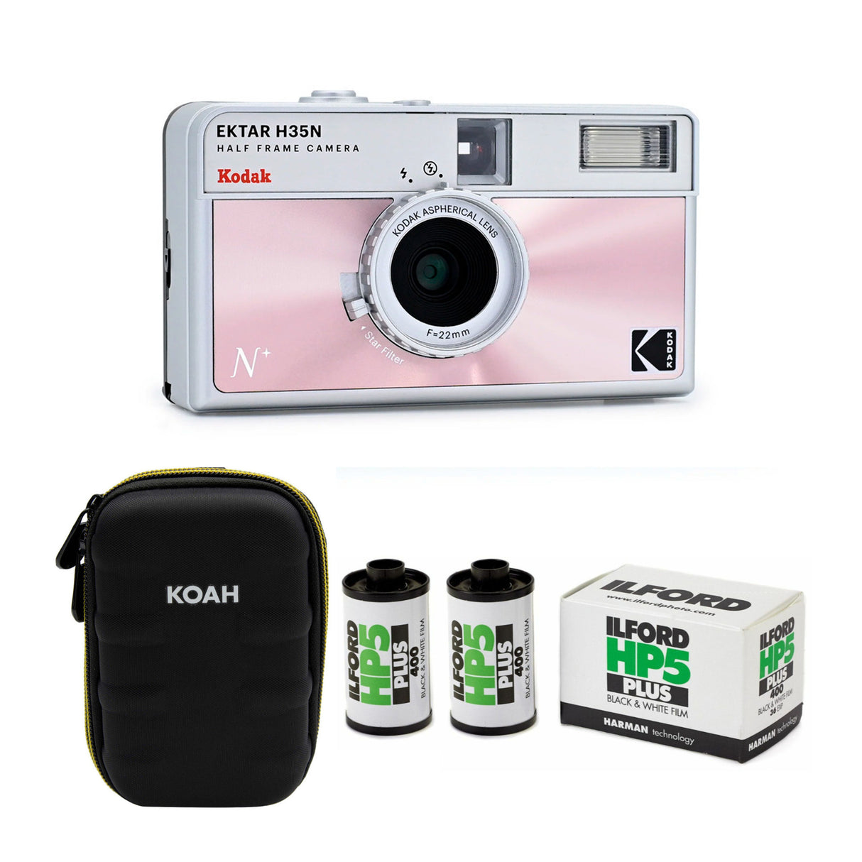 Kodak Ektar H35N 35mm Half Frame Film Camera (Glazed Pink) with 35mm Roll Film Bundle