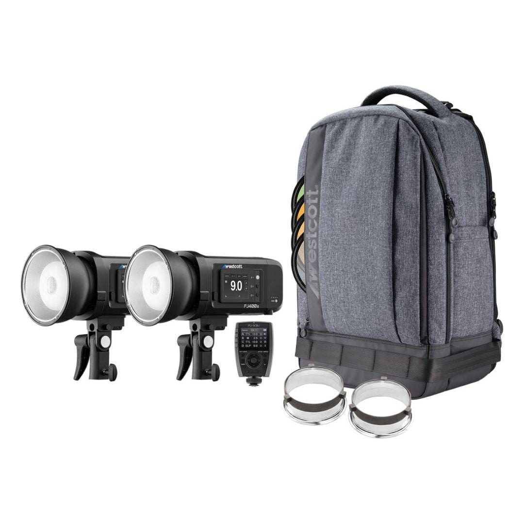 Westcott FJ400 II Strobe 2-Light Backpack Kit with FJ-X3 M Wireless Trigger and 5500K Consistency