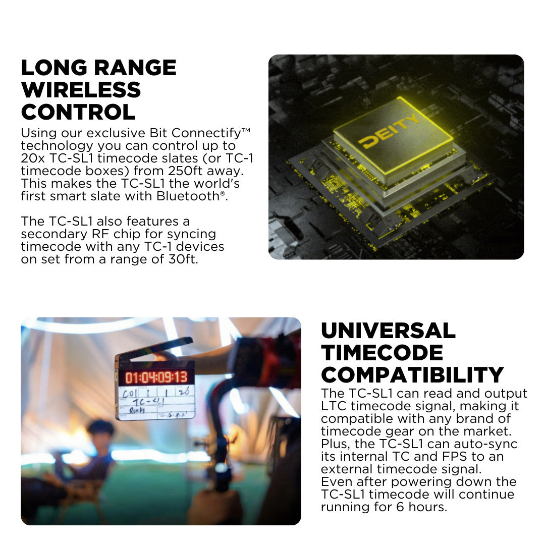 Deity TC-SL1 Wireless Bluetooth Timecode Smart Clapper Slate and Timecode Box Generator Bundle