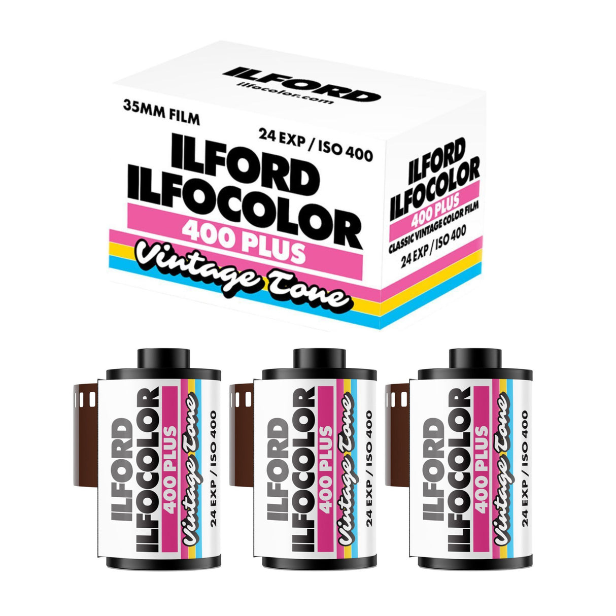 Ilford Ilfocolor Vintage Tone 400 Plus 24 Exposures Color Film Roll (3-Pack) Bundle
