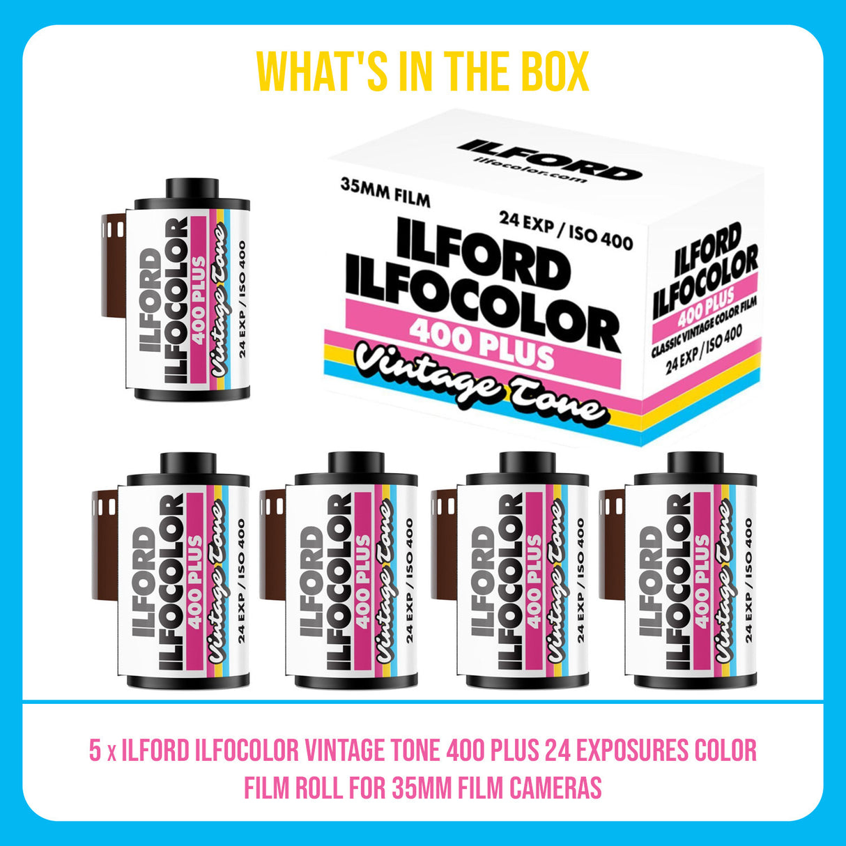 Ilford Ilfocolor Vintage Tone 400 Plus 24 Exposures Color Film Roll (5-Pack) Bundle