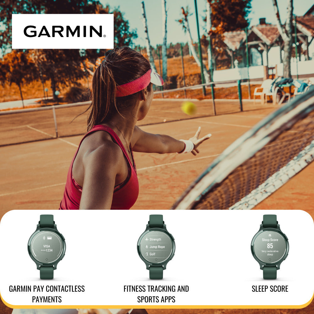 Garmin Lily 2 Active GPS Smartwatch (Silver and Purple Jasmine) with Charger Stand Bundle