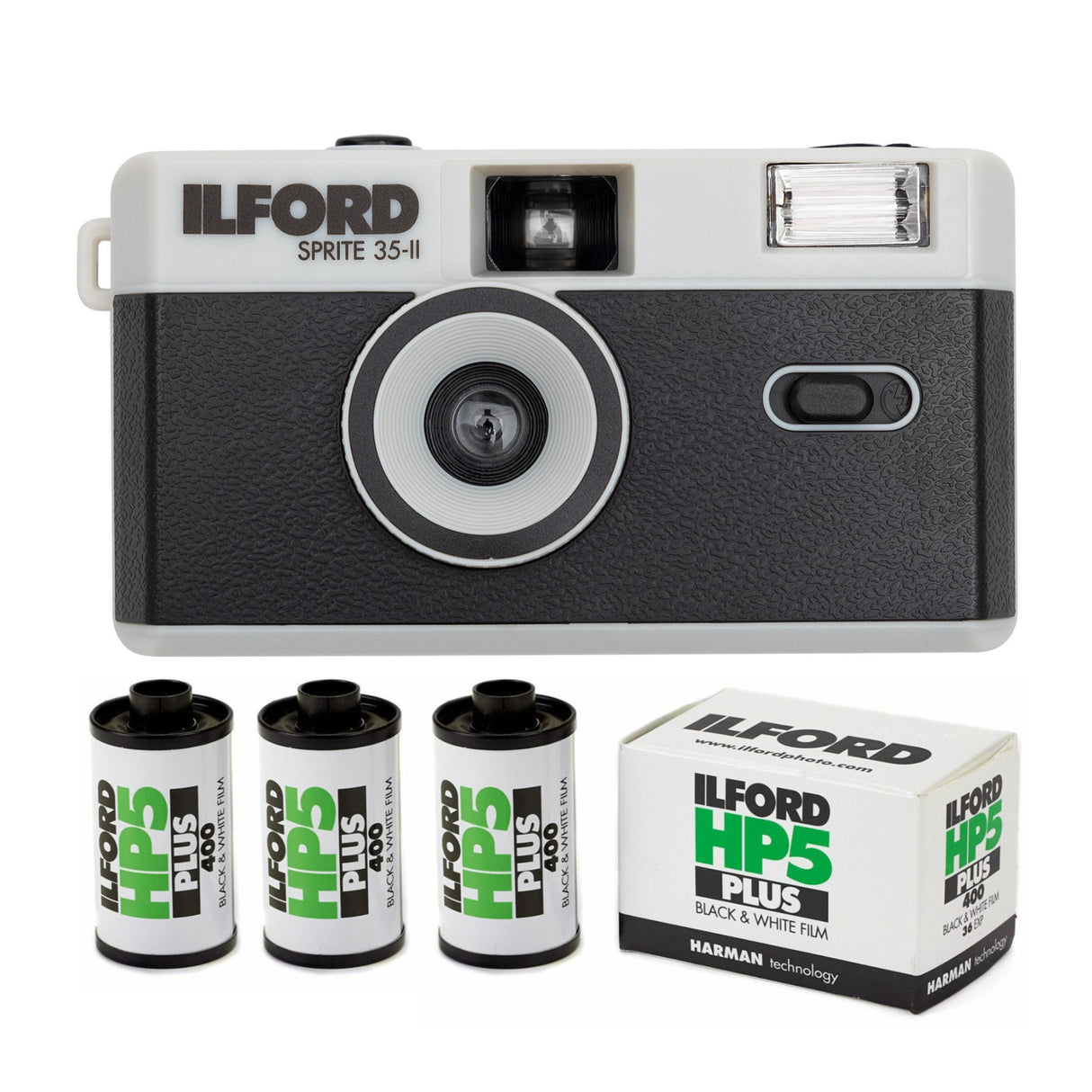 Ilford Sprite 35-II Reloadable 35mm Analog Film Camera and Ilford Film Roll (3-Pack) Bundle