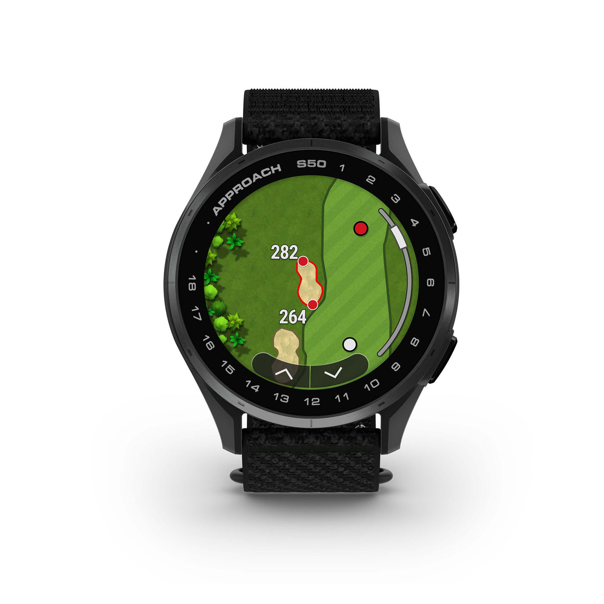 Garmin Approach S50 GPS AMOLED Golf Smartwatch (Slate Aluminum Bezel, Black ComfortFit Nylon Band)