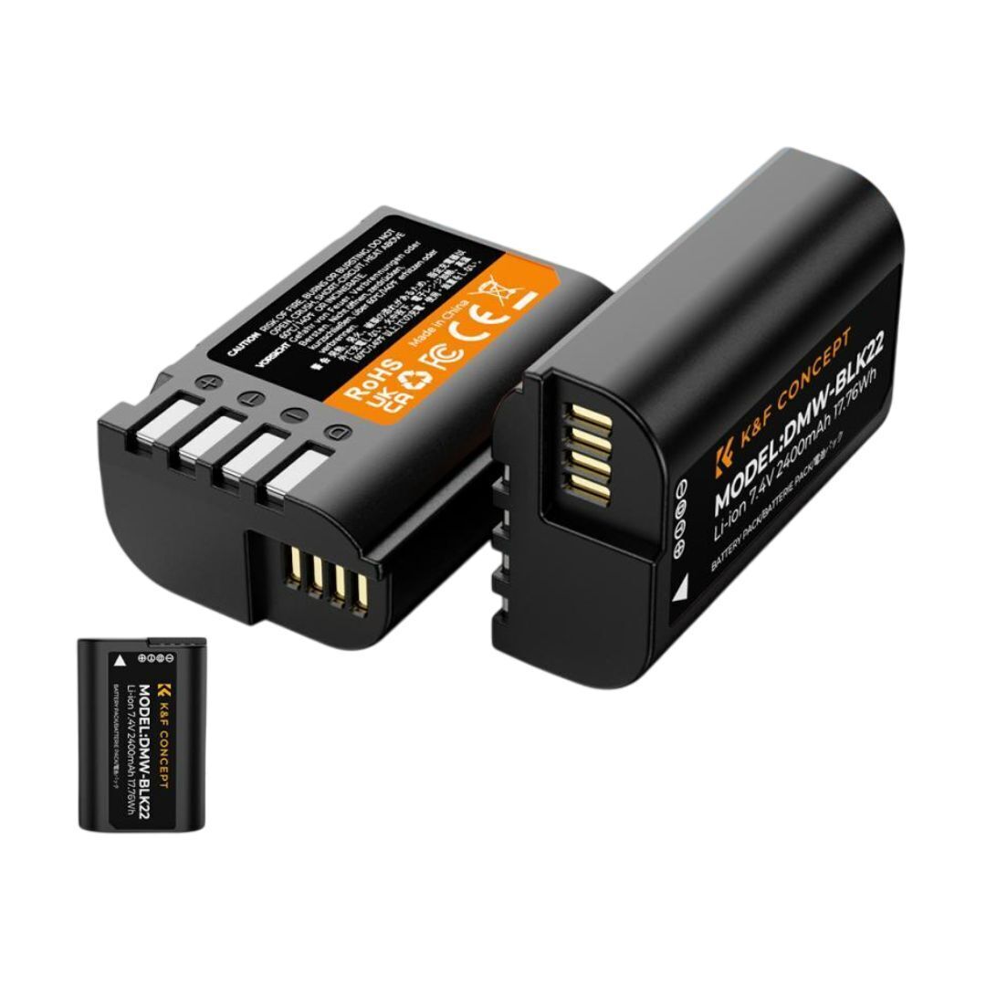 K&F Concept DMW-BLK22 2400mAh Battery 2-Pack with Dual Slot LCD Charger for Panasonic Lumix DC-S5II