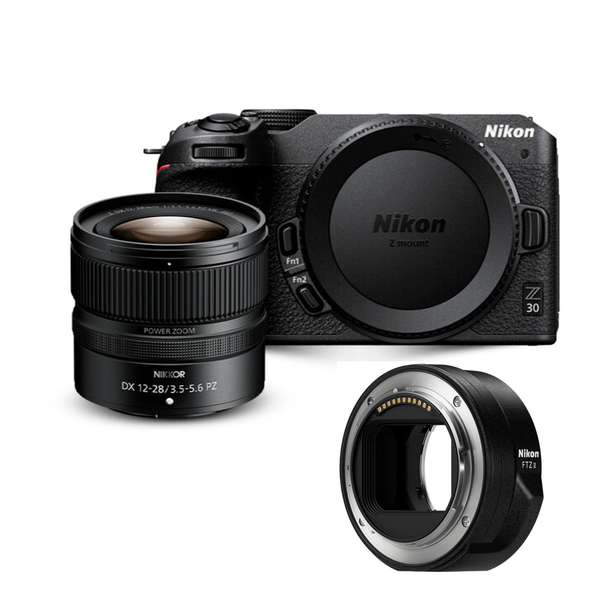 Nikon Z 30 Mirrorless Body Camera and NIKKOR Z DX 12 to 28mm Lens with FTZ II Mount Adapter Bundle