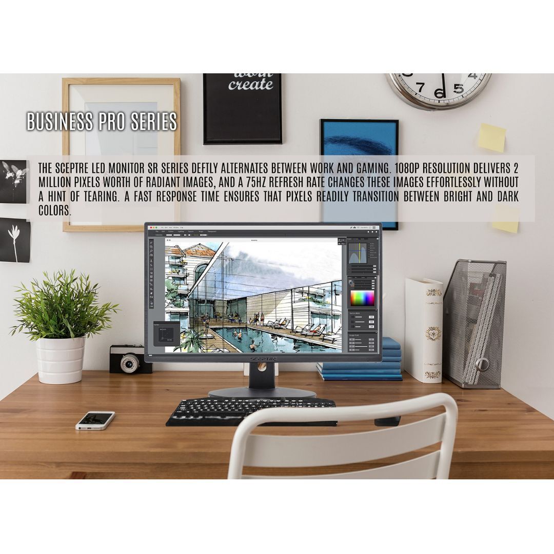 Sceptre E248W-19203R 24-Inch FHD Professional Ultra Slim LED Monitor with Built-In Speakers (Black)