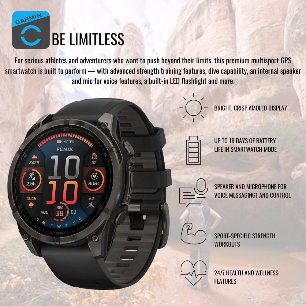 Garmin Fenix 8 51mm GPS Smartwatch (Slate Gray and Black) and Satellite Communicator Bundle
